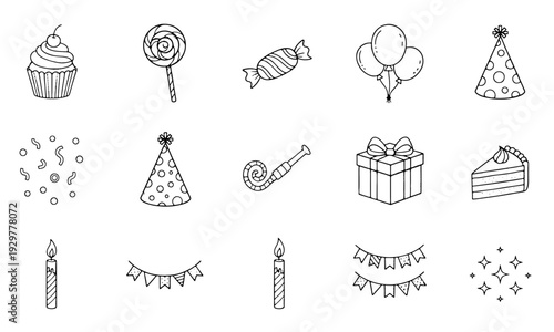 Celebration icons set including food, balloons, gifts