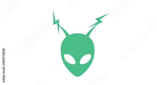 Alien Head Icon with Antennae and Lightning.