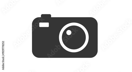 Black and white camera icon graphic.