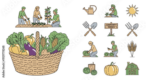 Garden Harvest Vegetable Basket Farming Tools.