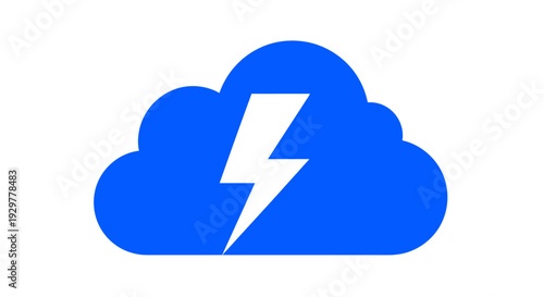 Blue Cloud with White Lightning Bolt Icon.