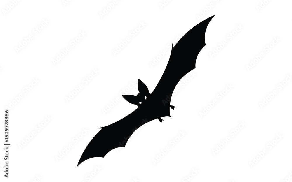 Fototapeta premium A black silhouette of a bat in flight against a white background