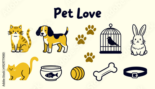 Charming collection of adorable pet illustrations and animal-related accessories design