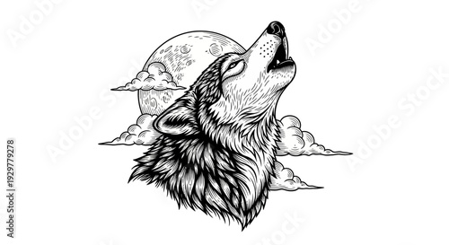 Majestic lone wolf howling at the full moon in a serene night sky, a symbol of wild nature and freedom