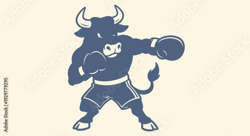 Dynamic bull boxer character with gloves ready for a powerful punch