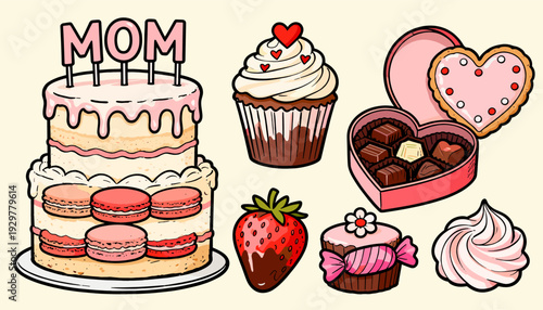 Assorted sweet treats and desserts for special occasions vibrant illustration