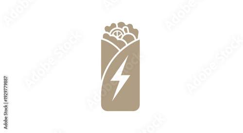 Brown Battery With Lightning Bolt Symbol.