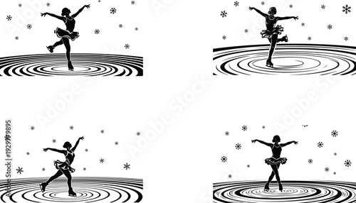 Elegant Female Figure Skater Performing Graceful Ice Dance Pose Illustration on white background