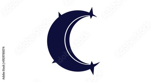 Dark Blue Crescent Moon Symbol.