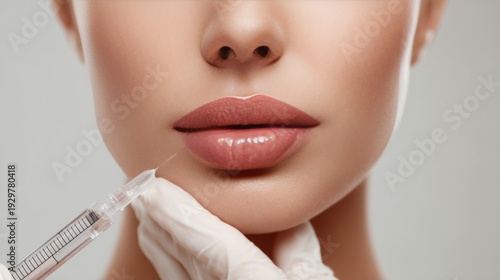Minimalist Close Up Lip Filler Injection Procedure Showcasing Inclusive Aesthetic Dermatology and Modern Cosmetic Clinic Advertising
