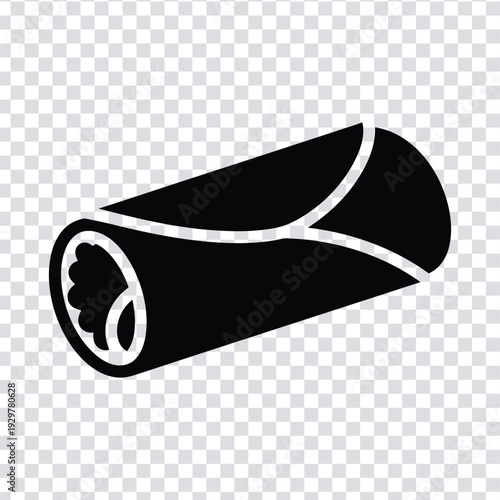 Black silhouette of a rolled up sushi with white outline