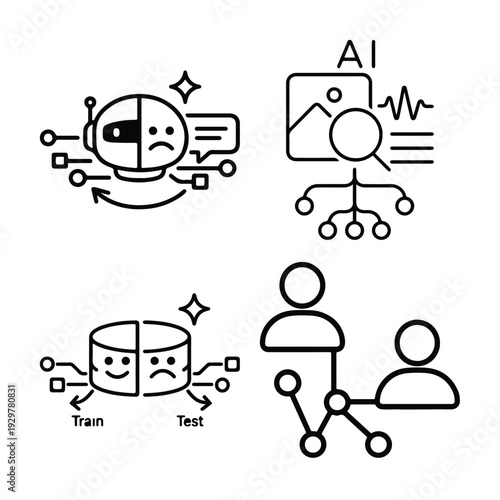 Set of four icons representing mental health, therapy, selfcare, and personal growth concepts in a simple line art style