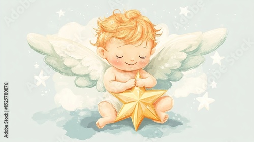 Cute Angel Baby Holding a Star