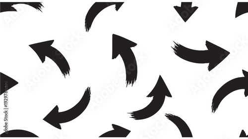 Dynamic abstract pattern featuring a multitude of expressive hand-drawn brush stroke arrows, pointing in varied directions, symbolizing guidance, progress, and continuous motion in modern graphic art
