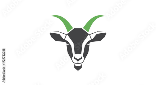 Geometric Goat Head with Green Horns.