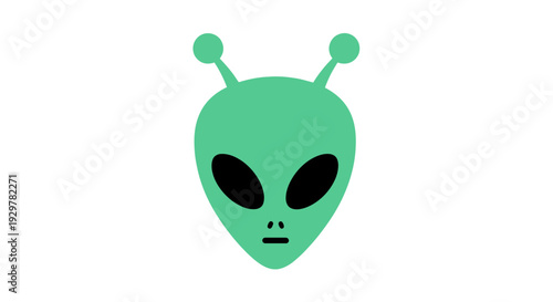 Green Alien Head with Antennae Illustration.