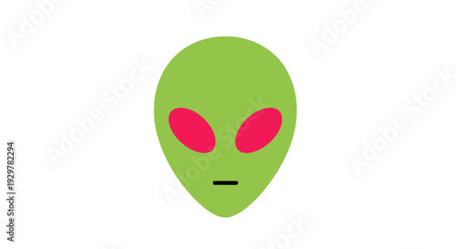 Green Alien Head Illustration with Pink Eyes.