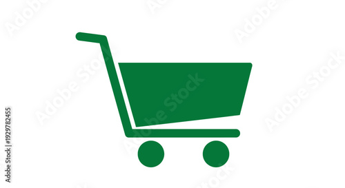 Green Shopping Cart Icon on White Background.