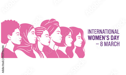 International women’s day abstract female portrait illustration celebrating diversity, empowerment, inclusion and modern woman identity on march 8