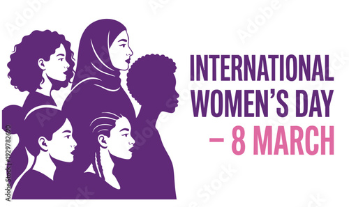 International women’s day abstract female portrait illustration celebrating diversity, empowerment, inclusion and modern woman identity on march 8