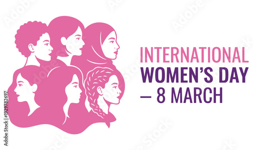 International women’s day abstract female portrait illustration celebrating diversity, empowerment, inclusion and modern woman identity on march 8