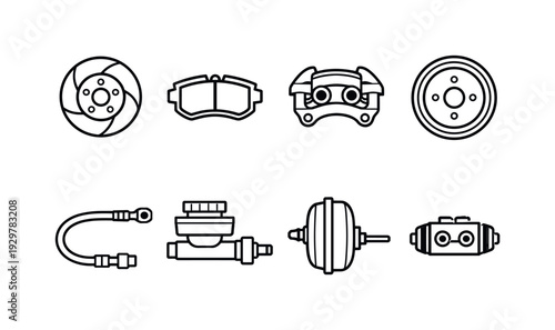 Car brake parts: brake disc, brake pad, brake caliper, brake drum, brake hose, master cylinder, brake booster, wheel cylinder