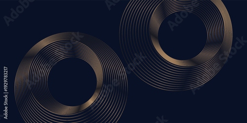 Round frame colorful gold black light isolated on dark background. Abstract circles lines pattern. Vector illustration concept for music, digital, modern science, modern