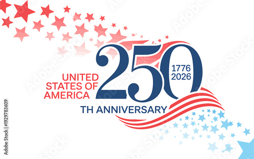 United States of America 250th anniversary celebration logo with stars and stripes design