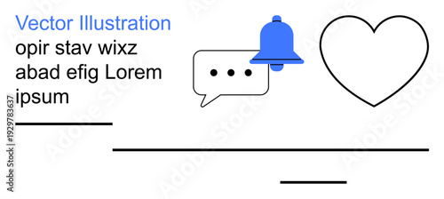 Notifications, engagement, communication, customer support, social media, productivity. Bell icon, chat bubble and heart messaging alerts and connection. Notifications and engagement concept