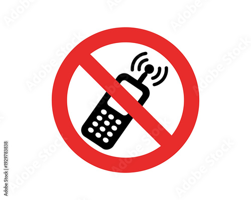 No cell phone signal icon with red prohibition symbol on white