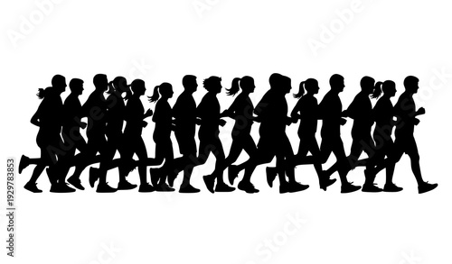 Marathon Runners Silhouette Group Community Jogging Vector Illustration