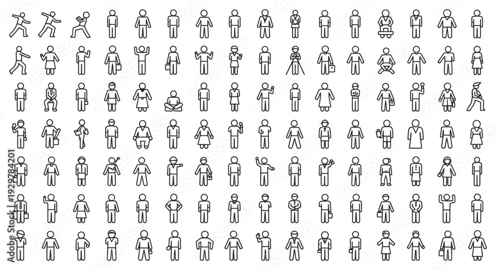 Fototapeta premium line icons of people in various poses and activities