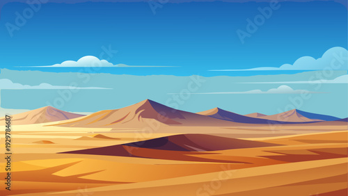 A wide desert plain with subtle mirage effect near distant horizon smooth sandy ground under bright sky clean minimal vector illustration flat design uncluttered composition