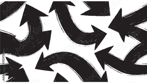 Set of Hand-Drawn Arrows in Black and White on a White Background, Vector Illustration for Design and Navigation Purposes