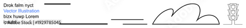 Design concepts, transportation , environmental visuals, minimalism, urban life, abstract thinking. A cloud, traffic light and lines create a minimalist design. Transportation and environmental