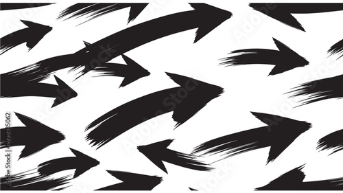 Multiple black arrows pointing in various directions, scattered across a clean background, viewed from a straightforward perspective