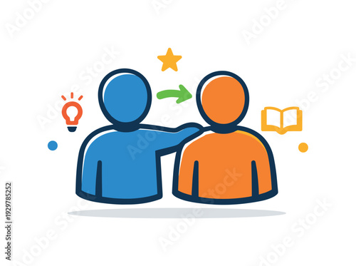 Workplace mentorship program and knowledge transfer initiative fostering professional development and career growth, two simple human silhouettes