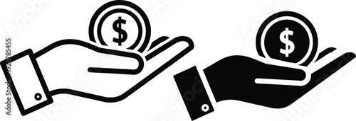 Money Protection Hand Icon Set – Financial Support, Dollar Security and Investment Safety Outline and Solid Vector Collection