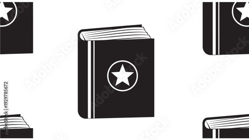 A centered black book with a white star emblem surrounded by similar books on a plain white background from a slightly angled viewpoint