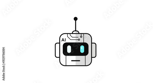 Simple Robot Icon with Antenna and Screen.