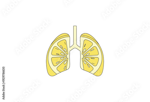 Conceptual vector graphic illustration merging human lungs with a cross section of a vibrant yellow citrus lemon fruit on transparent background