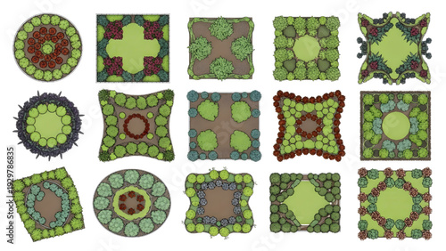 Minimalist Flower Bed Outline Plan View Textures for Architectural Site Design Vector Set