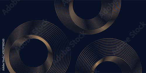 Round frame colorful gold black light isolated on dark background. Abstract circles lines pattern. Vector illustration concept for music, digital, modern science, vector