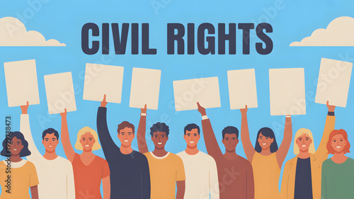 Diverse group holding protest signs peacefully.