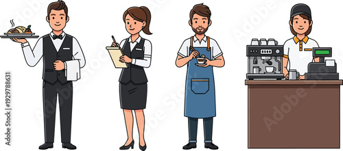 Waitstaff and barista in a restaurant setting