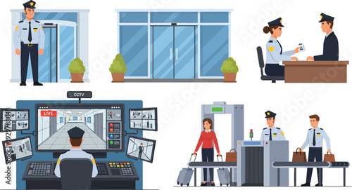 Office environment and security illustrations