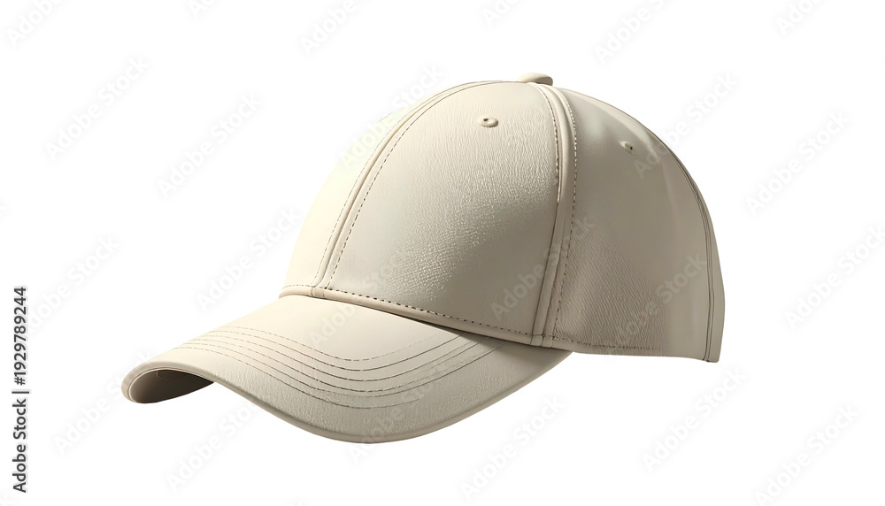 Fototapeta premium Rendered, beige baseball cap isolated on black background, showcasing details