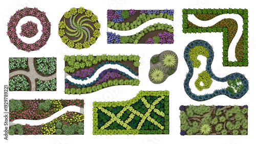 Garden Flower Bed Outline Patterns Plan View Vector Textures for Landscape Mapping