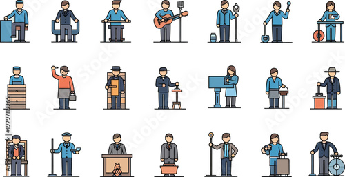 Illustrations of people in various musical roles and performances