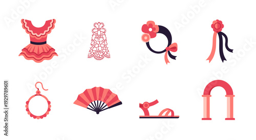 Collection of stylish spanish accessories in flat design